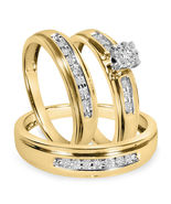 14K Yellow Gold Over 0.30 Ct White Diamond Trio His &amp; her Wedding Ring Set - $157.99