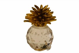 Crystal Glass Figurine vtg sculpture miniature tiki pineapple gold Hawaii Fruit - $19.25
