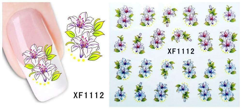 Nail Art Water Transfer Sticker Decal Stickers Pretty Flowers White Blue XF1112