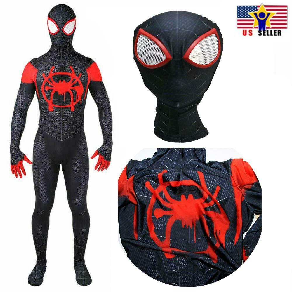 Spider Man Into Spider Verse Cosplay Costume Miles Morales Jumpsuit Halloween
