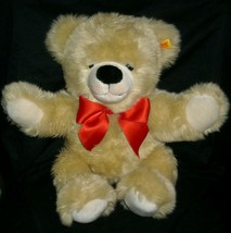 Large 16 "steiff 671302 cream/tan teddy bear animal toy bow - $82.87