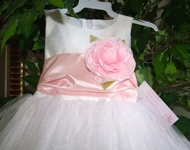 Stunning Girl&#39;s White Tulle Pink Sash Flower Girl Pageant Party Dress, L... - $51.45