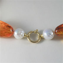 SOLID 18K YELLOW GOLD NECKLACE WITH DROP PEARLS AND BALTIC AMBER MADE IN ITALY image 7