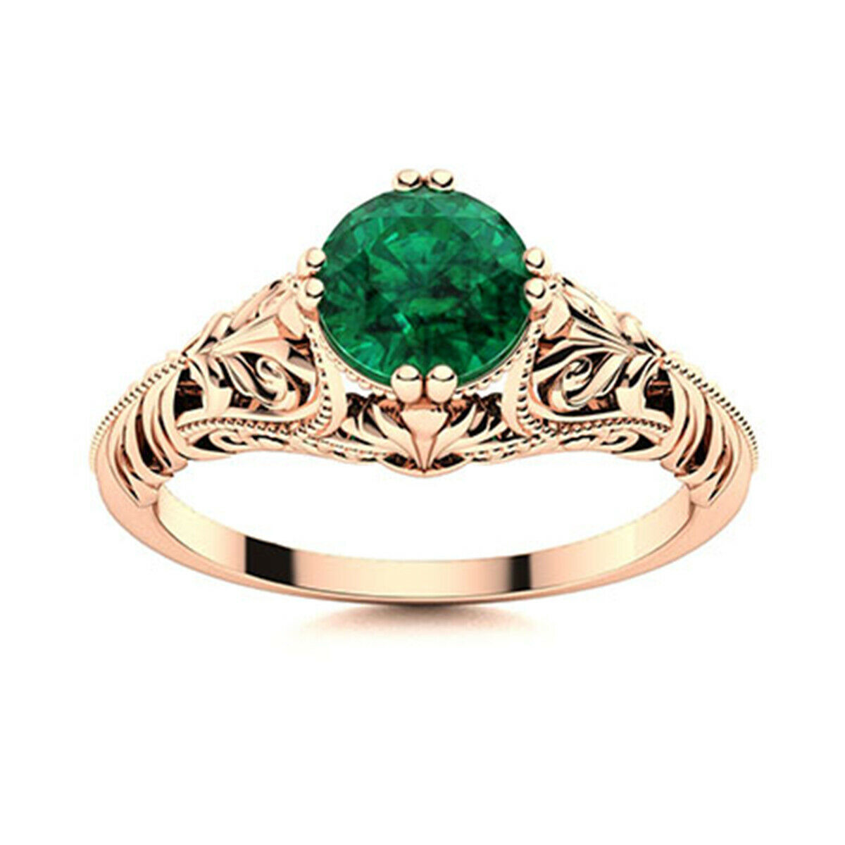 Boho Creative 0.50 Ctw Round Green Sapphire 9K Rose Gold Vintage Ring