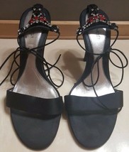 Nine West Sz 8.5 Black Heels Shoes Red Black Jeweled Ankles ~ USED - $14.85