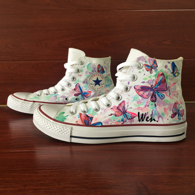 Men Women Hand Painted Canvas Shoes Converse All Star Design Colorful Butterfly - Unisex Adult Shoes