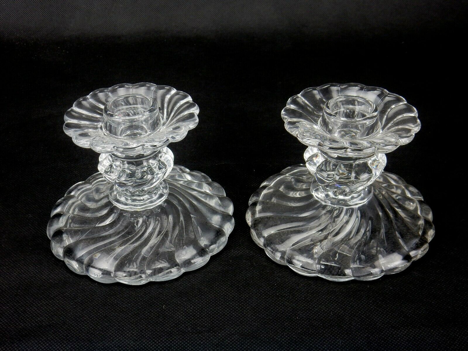 Vintage Fostoria Candle Holders, EAPG , Swirl Glass Pair of Candle Holders 3" - $19.55