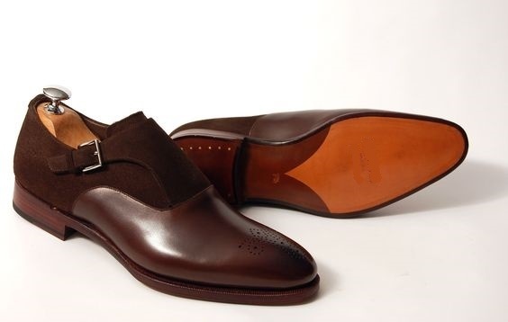NEW Handmade men brown formal shoes, Men brown suede and leather dress monk shoe