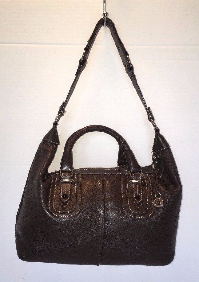 THE SAK Chocolate Brown Pebbled Leather Shoulder Bag Satchel Handbag ...