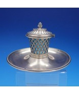 French Silver Inkwell with Guilloche Enamel Insert and Hinged Lid (#4216) - $682.11