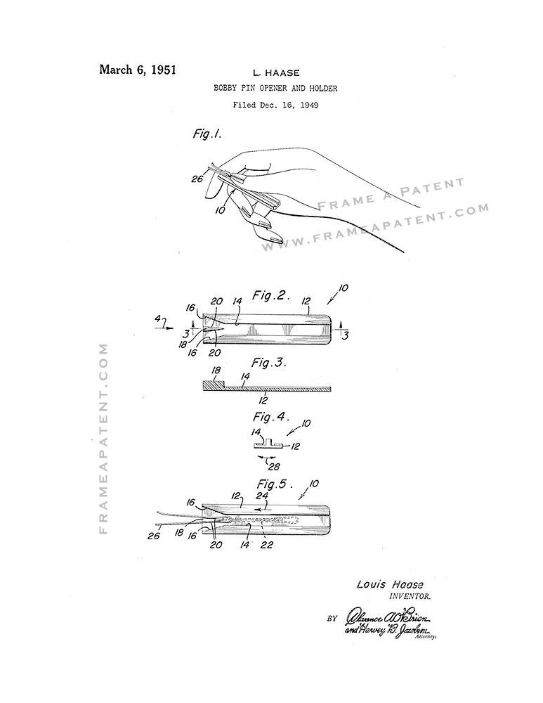 Bobby Pin Opener and Holder Patent Print - White