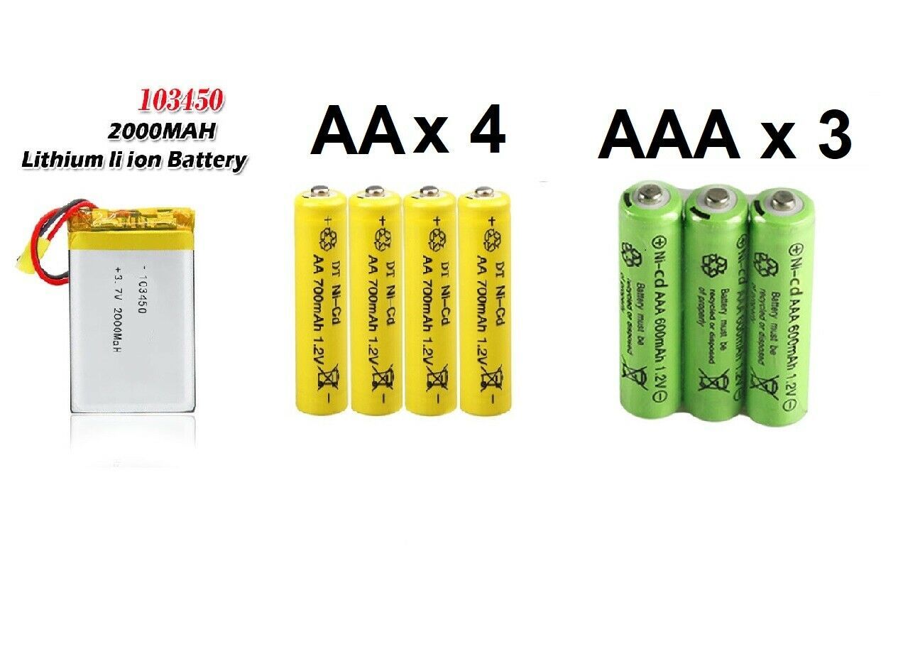 3.7V 2000mAh Lipo | 1.2V 600mAh AAA x3 | 1.2V AA 700mAh x4 |Rechargeable Battery