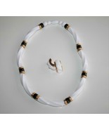 Vintage Avon Classic Twist White Black Gold Necklace &amp; Pierced Earring S... - $28.00