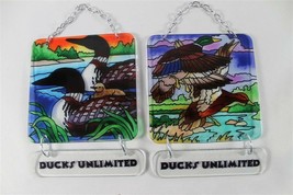Joan Baker Art Glass DUCKS UNLIMITED Birds Lot of 2 Suncatchers Hand Pai... - $9.74
