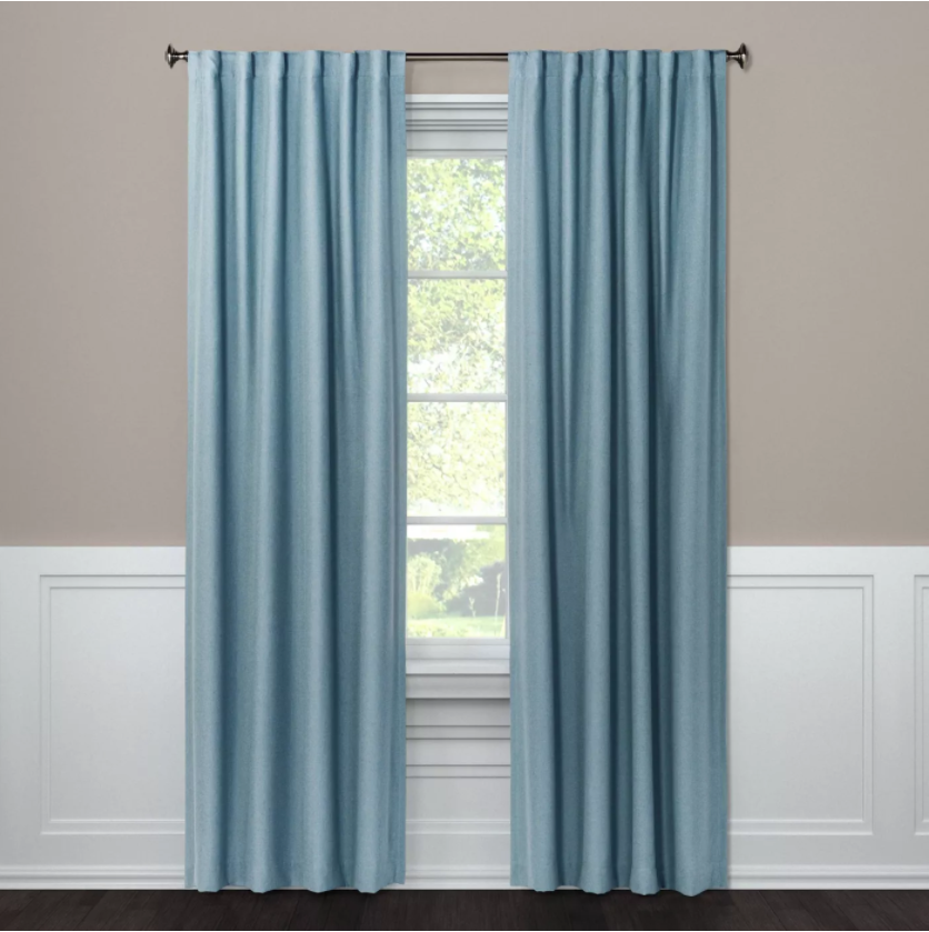 Threshold Aruba Linen Blackout Curtain Panel, Blue, 84" x 50" (New with