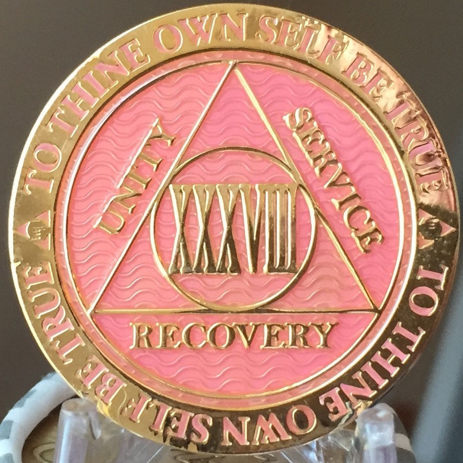 10 Year AA Medallion Reflex Glitter Blue Gold Plated Sobriety Chip Coin Ten 
