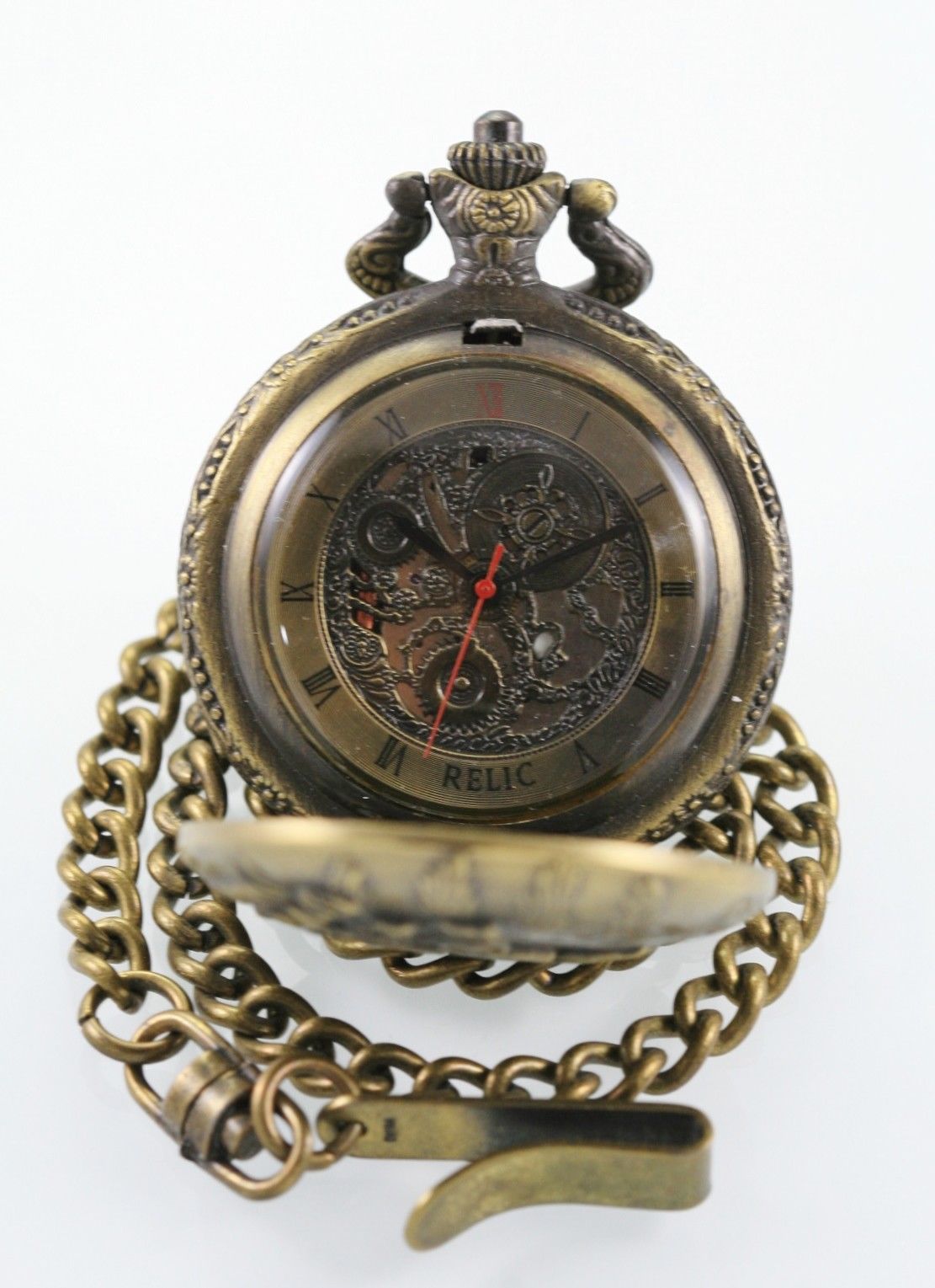 Relic Watch Mens Pocket Skeleton Stainless Antiqued Gold Water