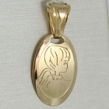 Solid 18K Yellow Gold Pendant Oval Medal, Satin Guardian Angel, Made In Italy - $299.95