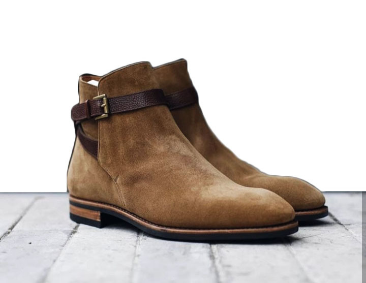 Rounded Toe Brown Genuine Suede Leather High Ankle Party Wear Men Jodhpur Boots