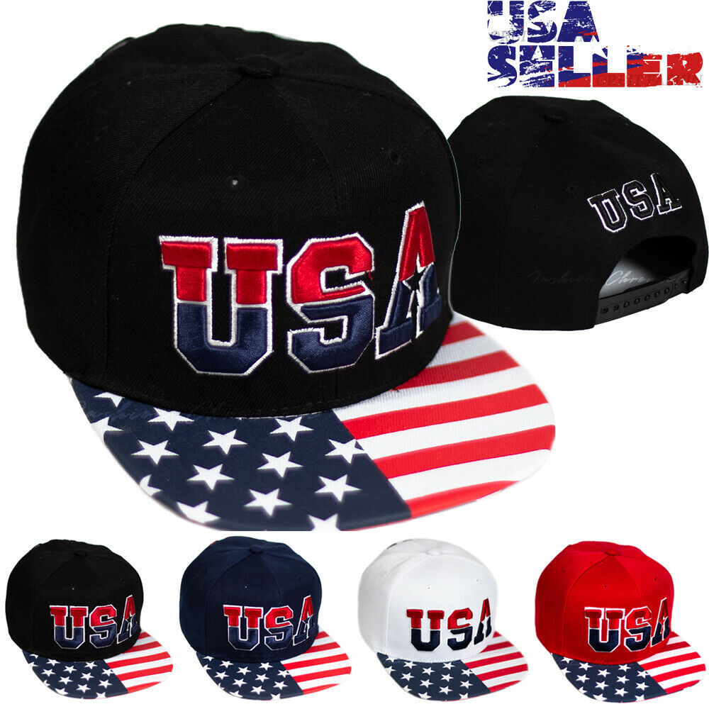 Mens Baseball Cap USA American Flag Hat Adjustable Snapback Flat Bill Hats