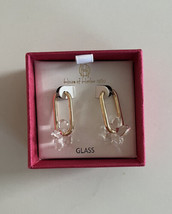 House of Harlow Unique Clear Glass Flower Oval Gold Hoop Earrings NIB - $39.99