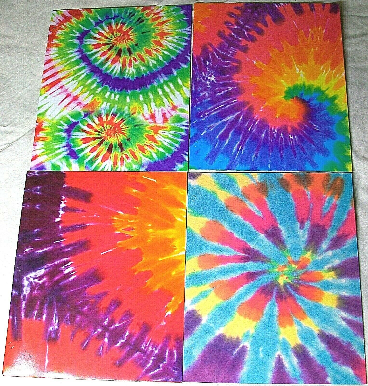 4 Lot Colorful Tie Dye 2 POCKET PORTFOLIO 9x12" FOLDER 3 RING BINDER