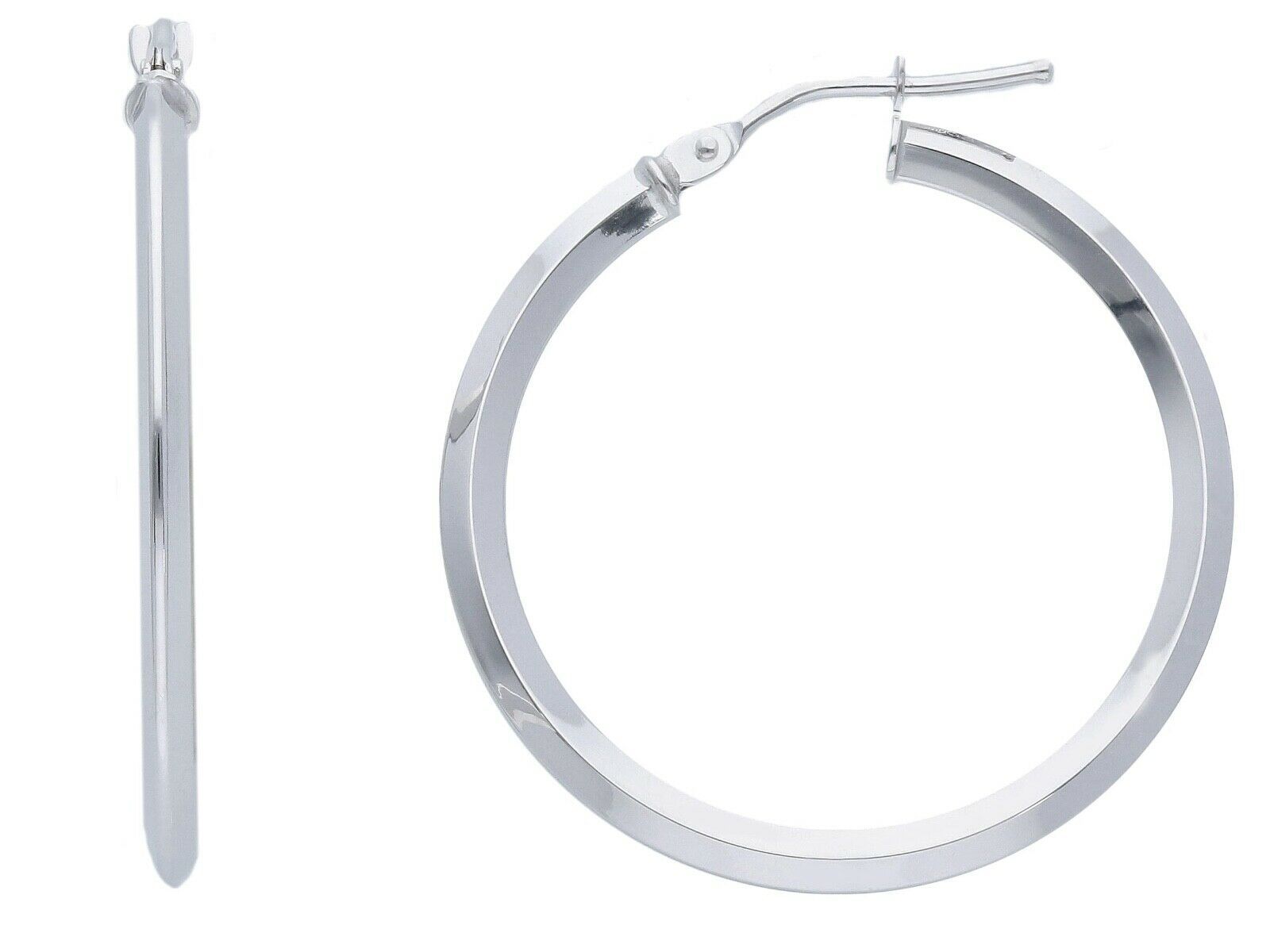 Primary image for 18K WHITE GOLD CIRCLE EARRINGS DIAMETER 25 MM WITH RHOMBUS TUBE, MADE IN ITALY