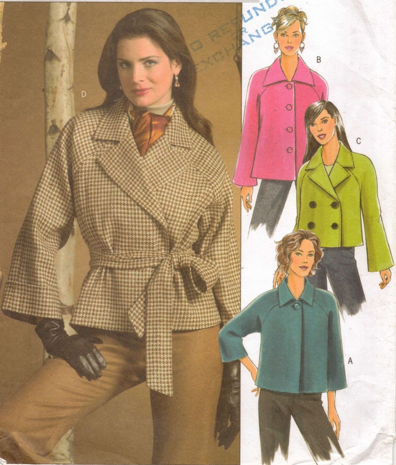 Misses Easy Fall 4 Styles Fleece Wool Raglan Sleeve Jacket Sew Pattern 