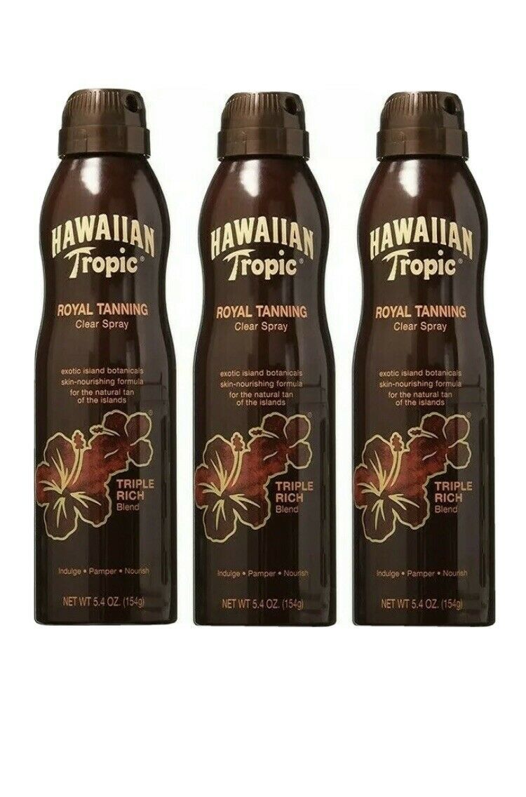 3 Pack Hawaiian Tropic Royal Tanning Triple Rich Blend Clear Spray New