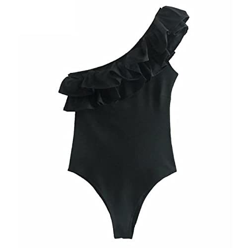 Sexy Single Shoulder Cascading Ruffles Asymmetric Slim Bodysuits Ladies Summer B