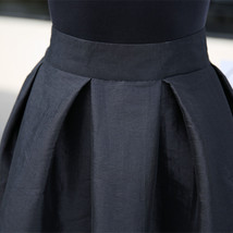 BLACK A-Line Ruffle Skirt Plus Size Taffeta High Waist Pleated Midi Party Skirt image 8