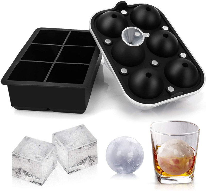 Maker Big Ice Cube Balls Molds With Lid For Freezer Silicone Large Round 2 Set