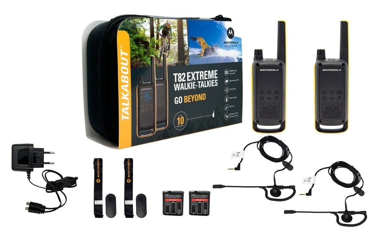 Pair Walkie Talkie Motorola T82+Charger+Headphones+Suitcase Of Transport PMR446
