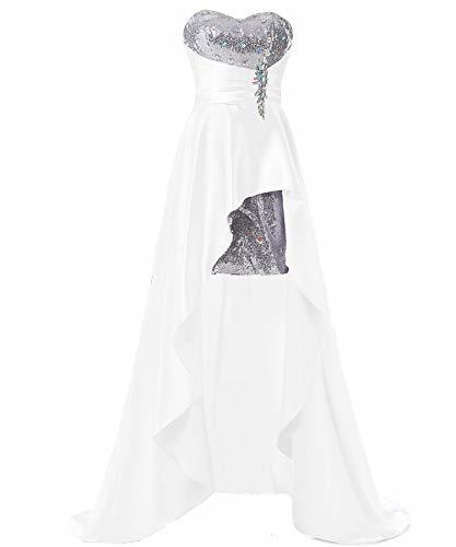 Kivary Plus Size High Low Silver Sequins Prom Homecoming Dress Formal Gown White