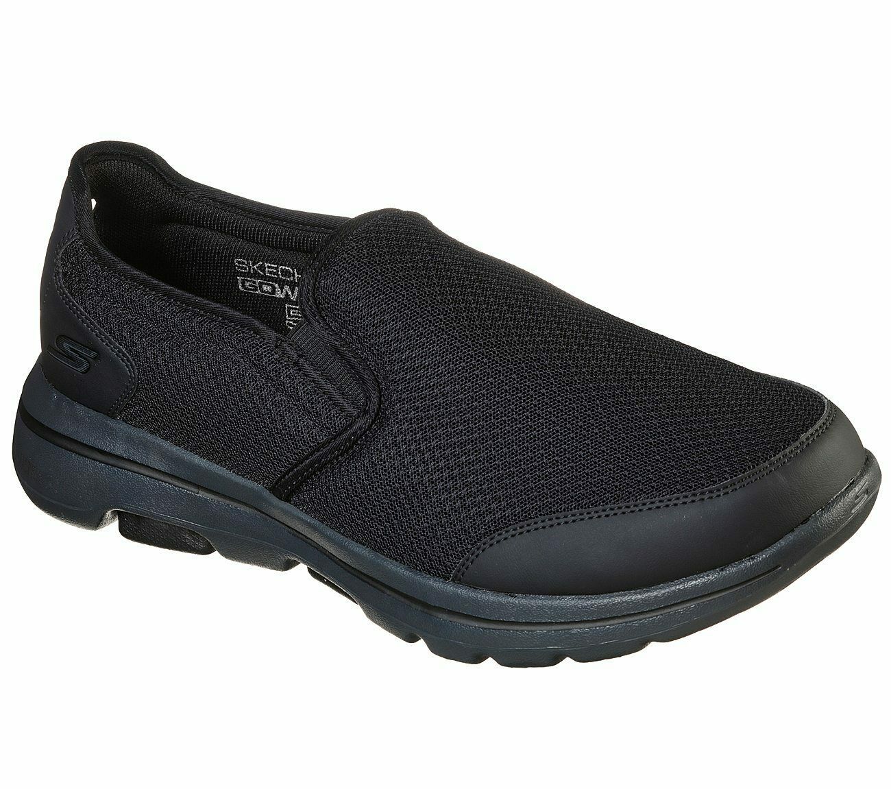 Skechers Extra Wide Fit Black Shoes Go Walk 5 Mens Sport Comfort Slip