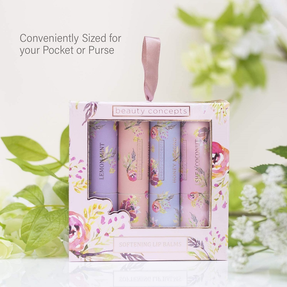 Beauty Concepts Four Piece Lip Balm Collection Lemon Mint, Honey,Shea