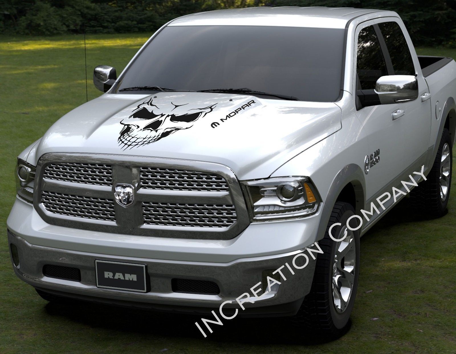 Image of Hood vinyl decals set Dodge Ram 1500 2500 skull graphics hemi mopar 5.7L 6.4 6.7