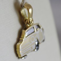SOLID 18K WHITE & YELLOW MOTOR RACING CAR, CARS, SATIN PENDANT MADE IN ITALY image 2