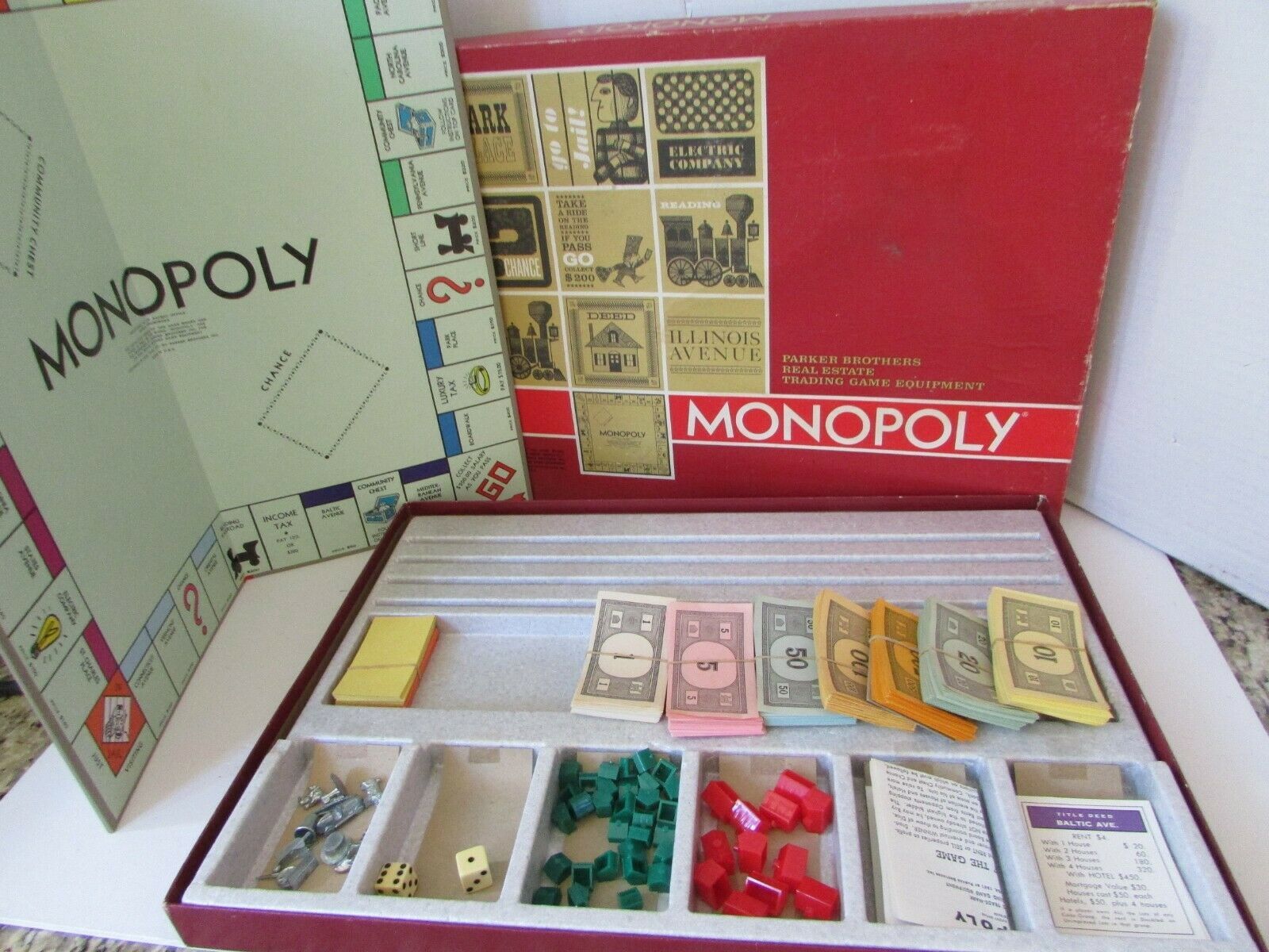 1964 Monopoly Board Game No. 11 Big Red Box Complete W Foam Insert 