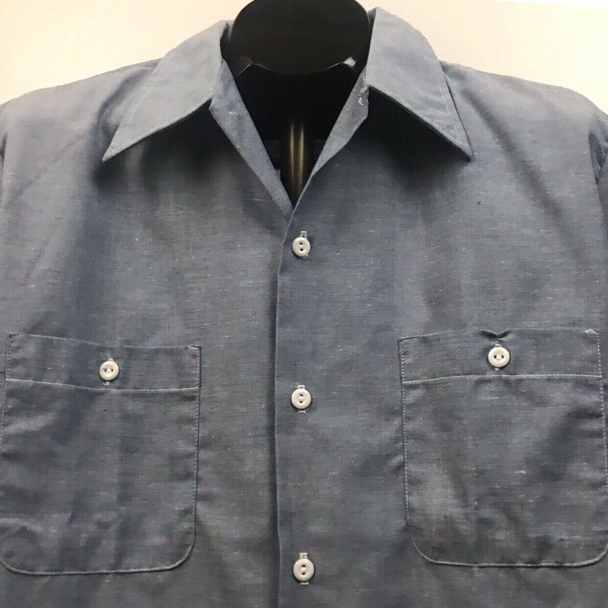 1970s Big Mac Work Shirt / 70s NOS Blue Chambray Denim Button Up Shirt ...