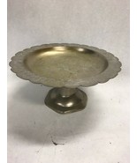 Pewter Pedestal dish plate Etched 9 inch Cake Candy Centerpiece Vintage - $35.07