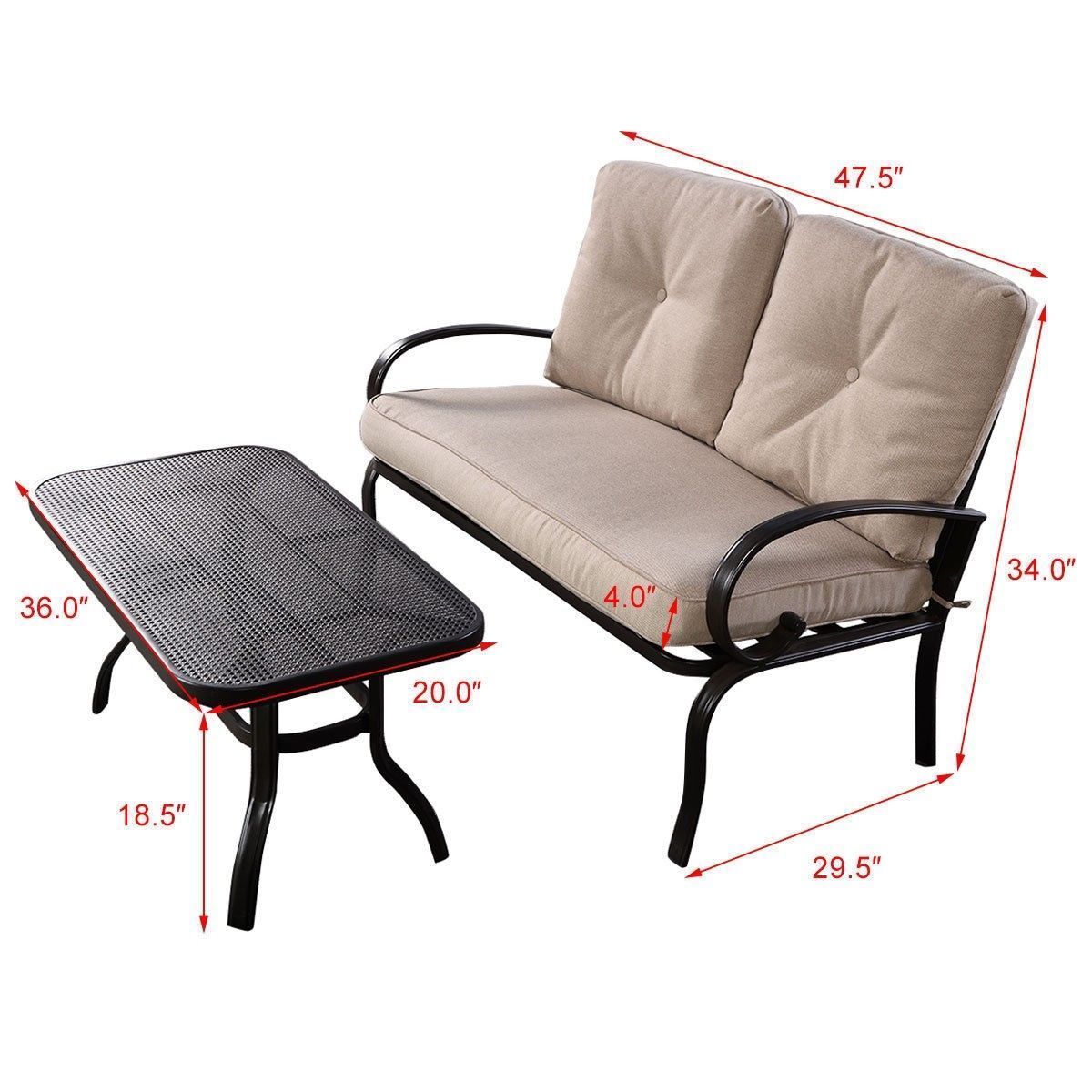Outdoor Patio Sofa Bistro Steel Seat Coffee Table Loveseat Cushion Clearance 2pc - Patio ...
