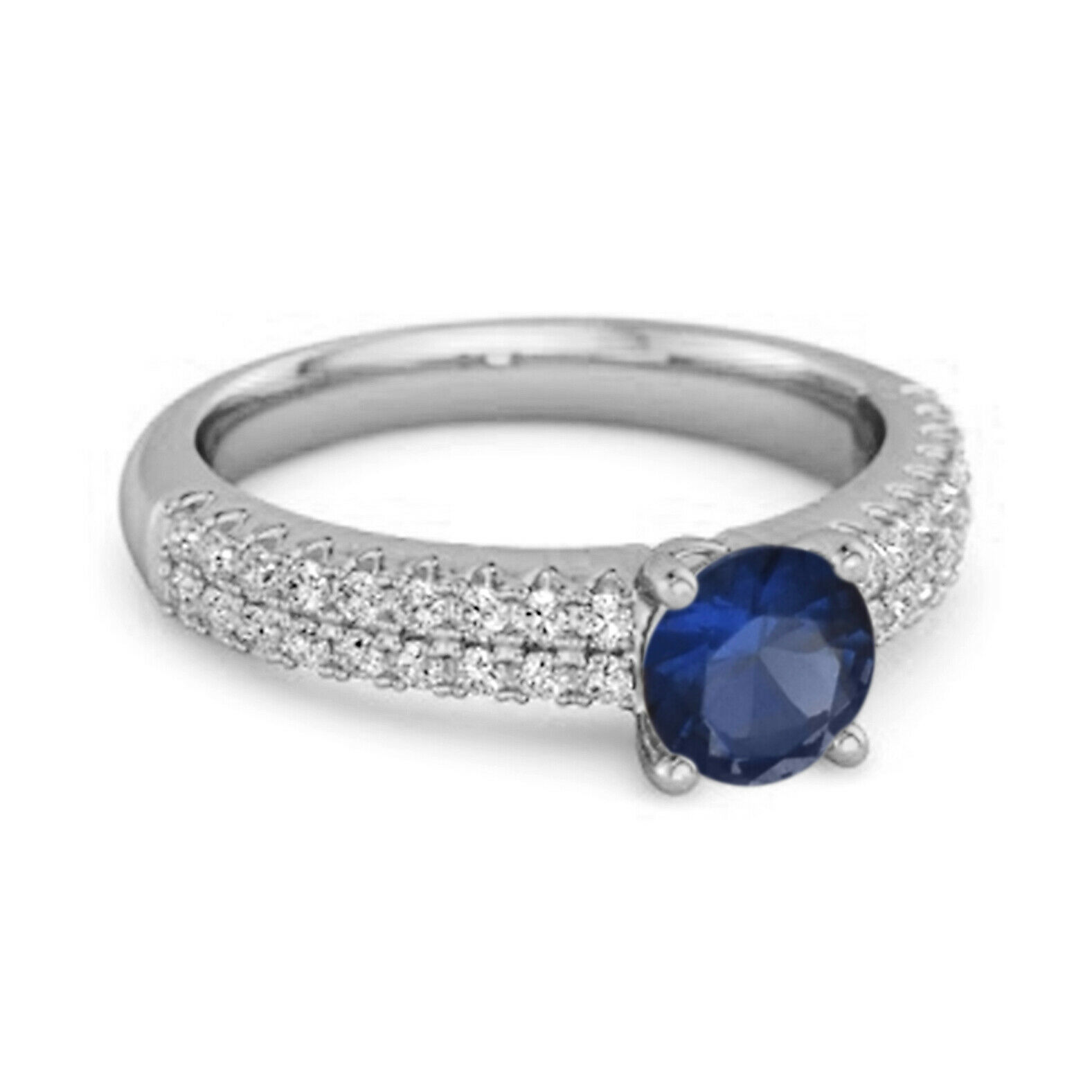 Dual Band 0.10 Ctw Blue Sapphire 9k White Gold Stacking Ring