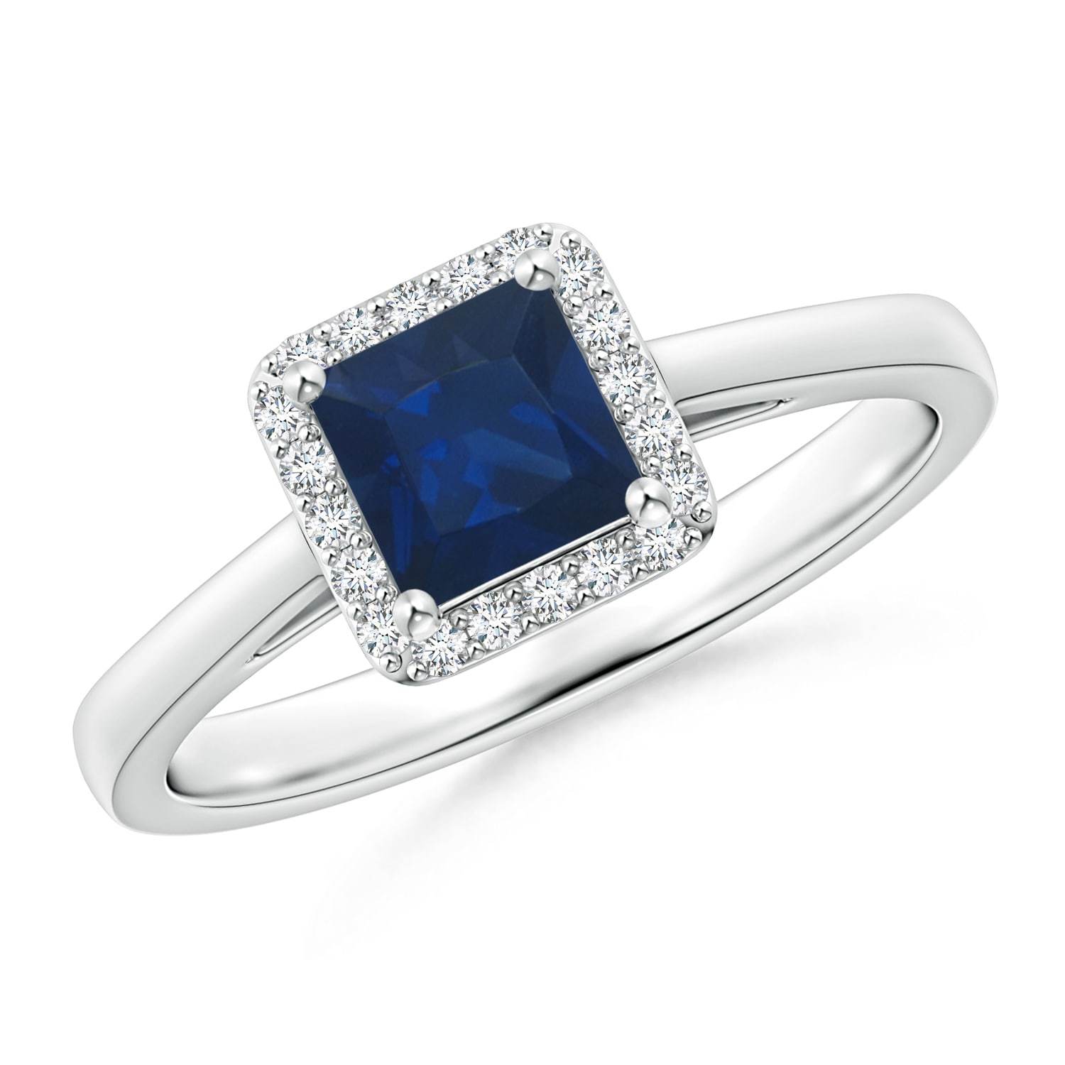 Princess Cut Natural Blue Sapphire Diamond Halo Engagement Ring Size 3 ...