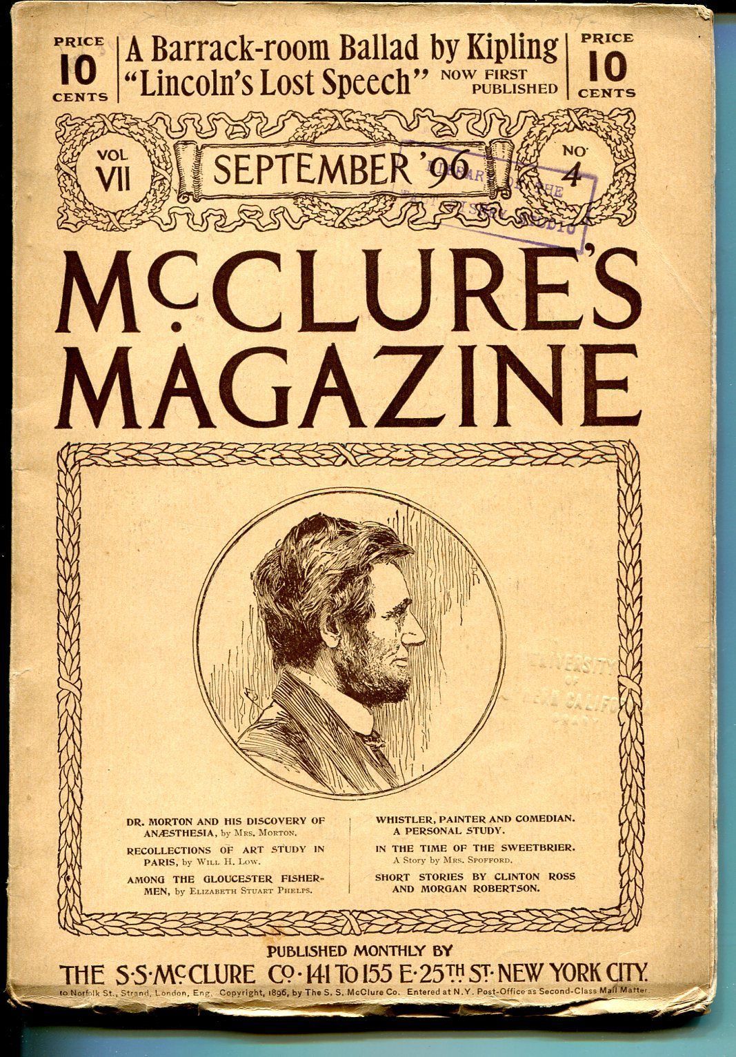 McClures Magazine 9/1896pulp forerunnerAbe LincolnuniqueadsFN