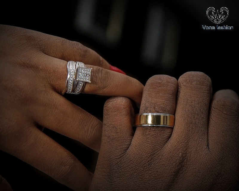 Bride & Groom Trio Engagement Ring Set Diamond White Gold Plated 925