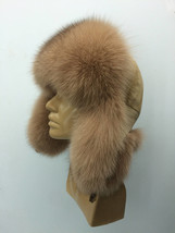 Finn Fox Fur Ushanka Hat with Suede, Saga Furs Beige Aviator Trapper Hat image 1