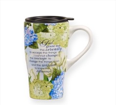 Serenity Prayer Travel Mug with Sentiment Hydrangea Ceramic 14 oz with Lid Gift image 1