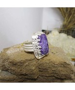 925 sterling ring, royal purple charoïte, entirely handmade - $118.00