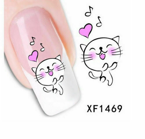 Nail Art Water Transfer Sticker Decal Stickers Pretty Flowers Cat Pink XF1469